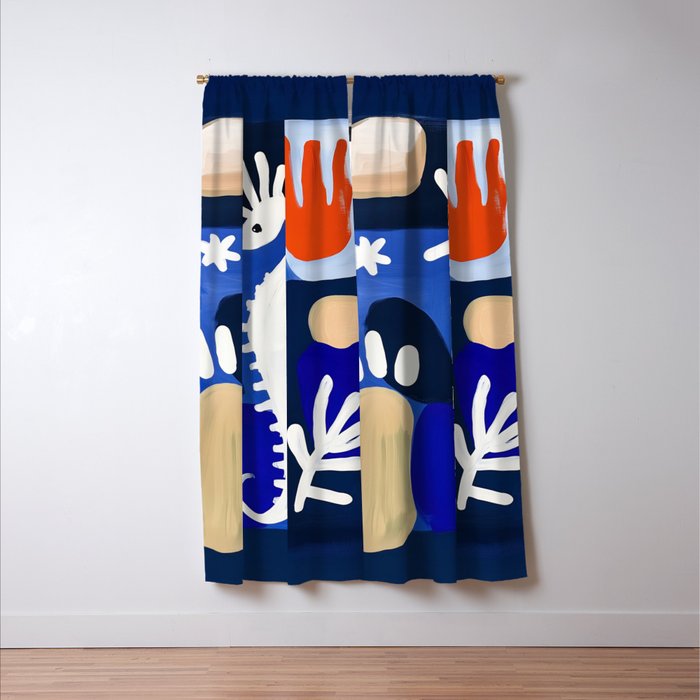 Sea Horse Abstract Ocean Coastal Blue Art Painting Window Curtain Gallery Image 3