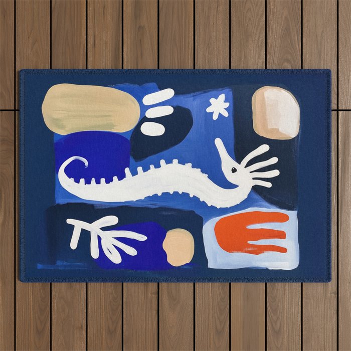 Sea Horse Abstract Ocean Coastal Blue Art Painting Outdoor Rug Gallery Image 1