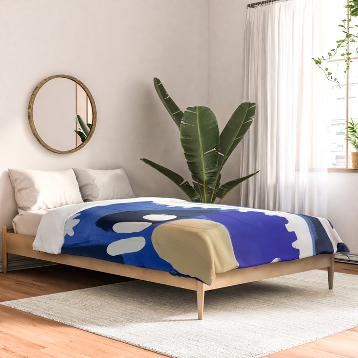 Sea Horse Abstract Ocean Coastal Blue Art Painting Comforter Gallery Image 2