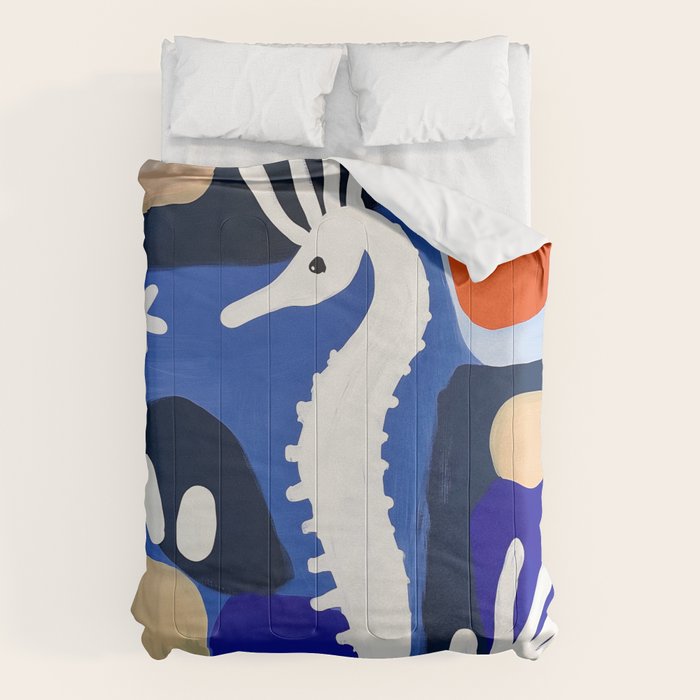 Sea Horse Abstract Ocean Coastal Blue Art Painting Comforter Gallery Image 6