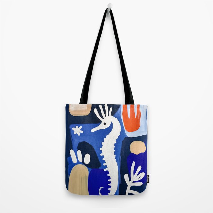 Sea Horse Abstract Ocean Coastal Blue Art Painting Tote Bag Gallery Image 2