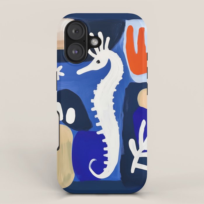 Sea Horse Abstract Ocean Coastal Blue Art Painting iPhone Case Gallery Image 1