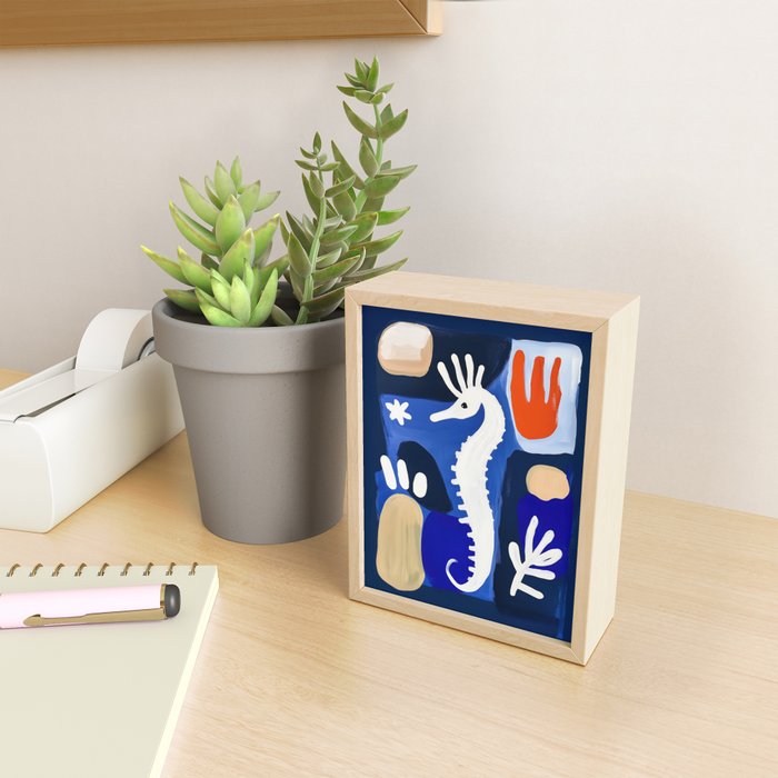 Sea Horse Abstract Ocean Coastal Blue Art Painting Mini Art Print Gallery Image 2