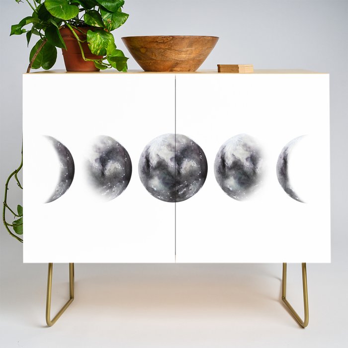 Moon phases watercolor painting Credenza Gallery Image 1