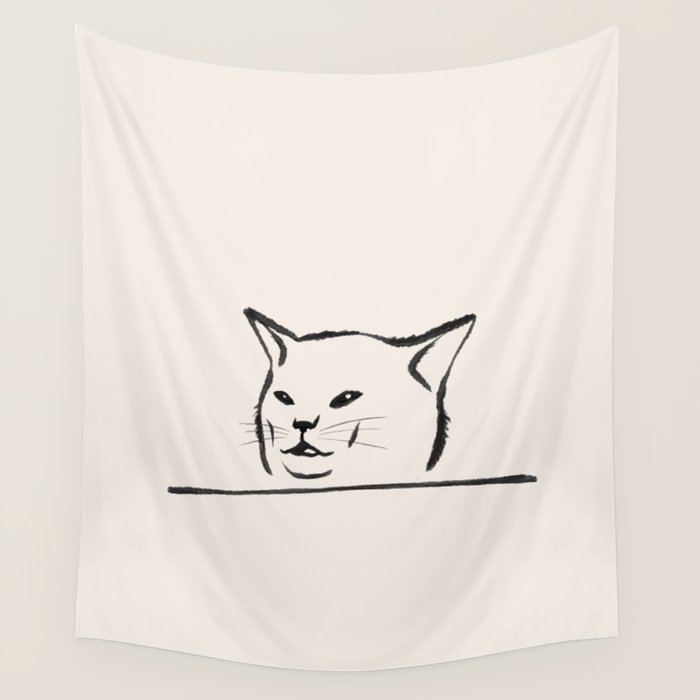 Confused cat meme drawing Wall Tapestry Gallery Image 4