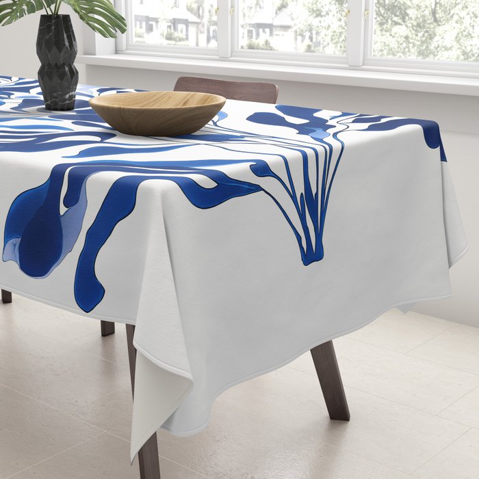 Blue Floral Print Minimalist Japanese Wall Art Tablecloth Gallery Image 3