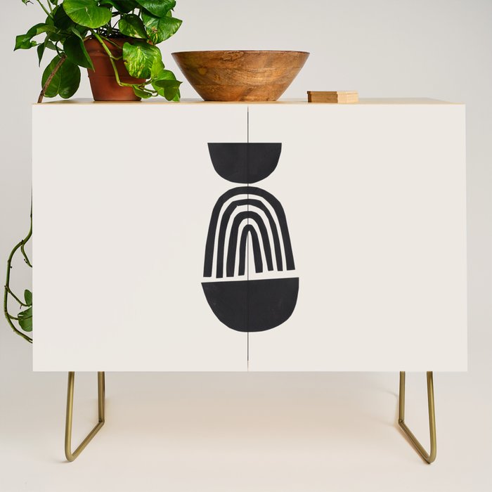 Black & White Minimalist Mid Century Paper collage Funky Black Ink Tribal Geometric by Ejaaz Haniff Credenza Gallery Image 1