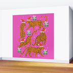 Fashionable cats with Christmas hats and gifts in fuchsia pink background  Wall Mural Gallery Image 2