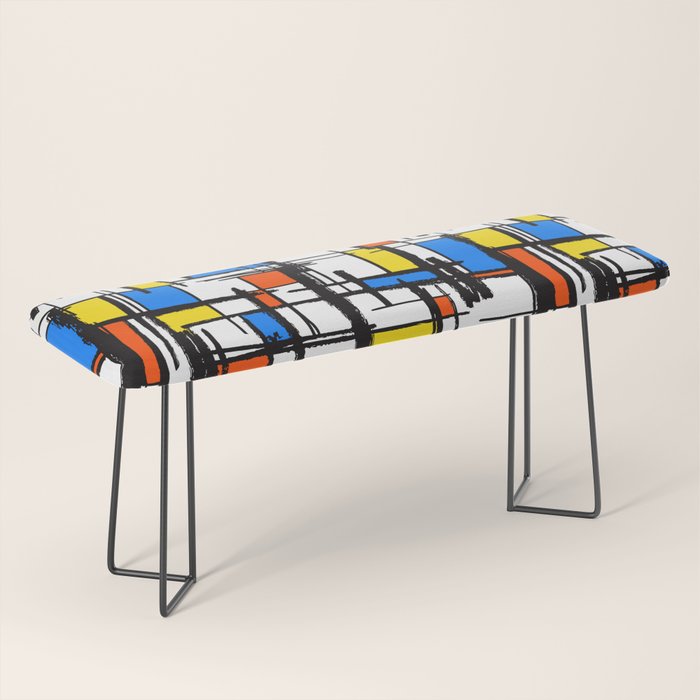 Bauhaus Aesthetic Piet Mondrian De Stijl Inspired Painted Pattern Bench Gallery Image 1