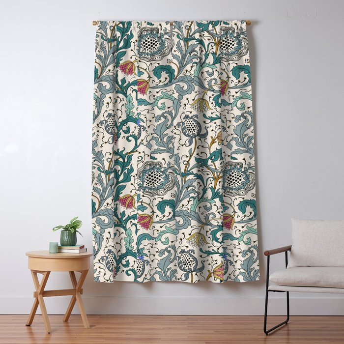 Walter Crane Teazle Art Nouveau Floral Window Curtain Gallery Image 1