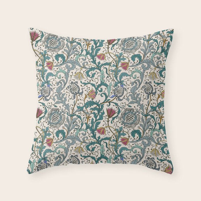 Walter Crane Teazle Art Nouveau Floral Throw Pillow Gallery Image 6