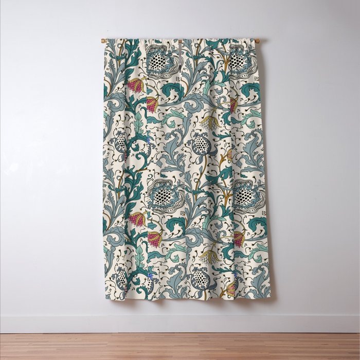 Walter Crane Teazle Art Nouveau Floral Window Curtain Gallery Image 3