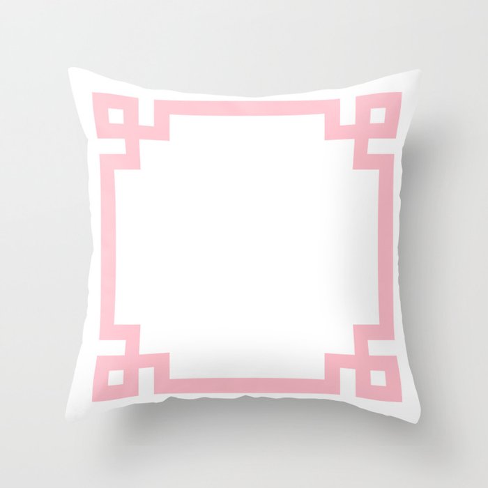 Pink Greek Key Border Throw Pillow Gallery Image 1