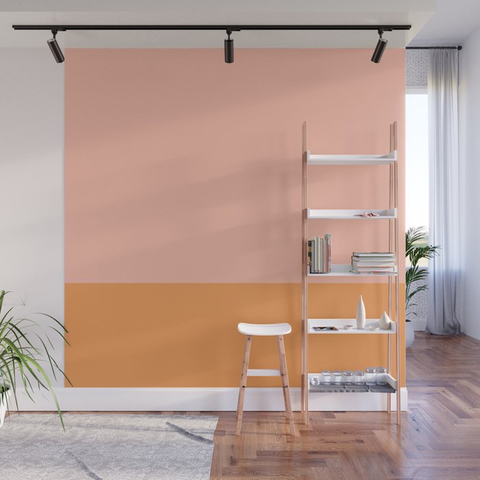 Pink Blush and Light Orange Minimalist Color Block Pattern Wall Mural Gallery Image 1
