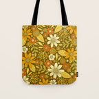 1970s Retro Flowers Pattern in Yellow, Orange & Olive Green Tote Bag Gallery Image 1