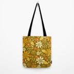 1970s Retro Flowers Pattern in Yellow, Orange & Olive Green Tote Bag Gallery Image 2