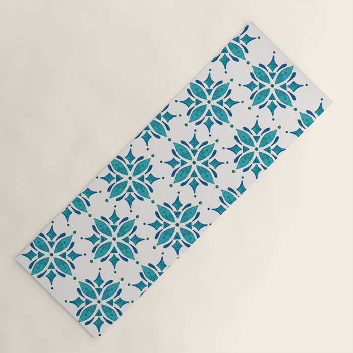 Teal Watercolor Tile Pattern Yoga Mat Gallery Image 1