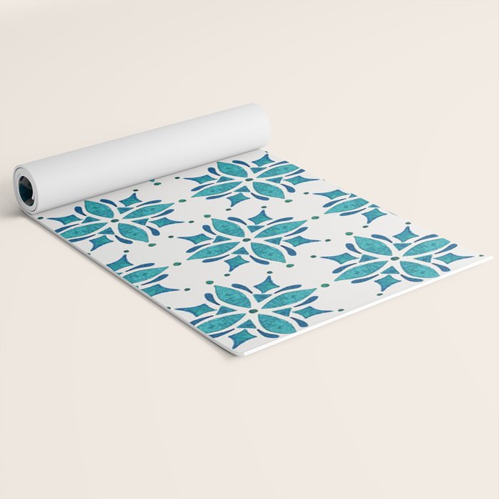 Teal Watercolor Tile Pattern Yoga Mat Gallery Image 2