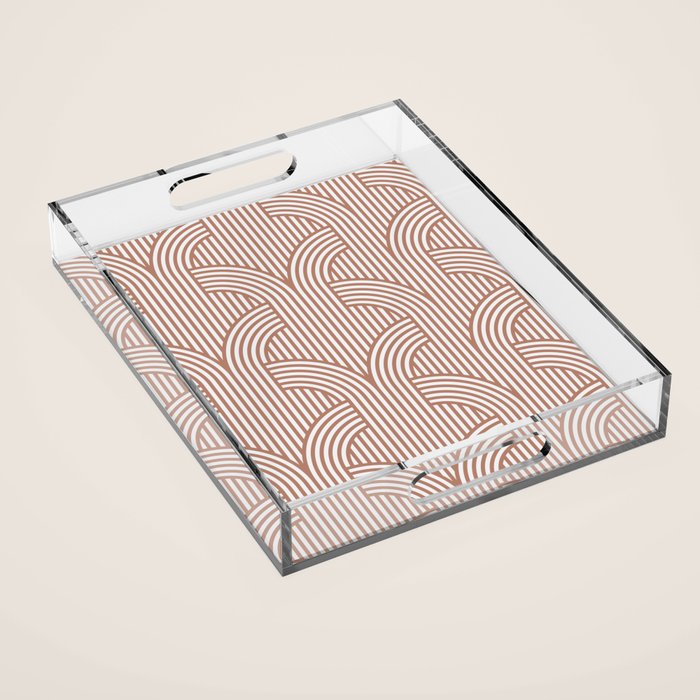 Terracotta retro lines Acrylic Tray Gallery Image 1