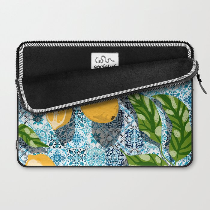 Juicy Lemons on Blue Moroccan Tiles Laptop Sleeve Gallery Image 2