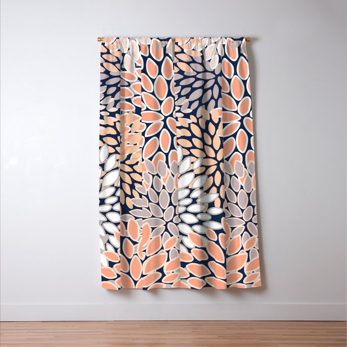 Floral Prints, Navy, Coral, Peach and Gray, Abstract Art, Coloured Prints Window Curtain Gallery Image 3
