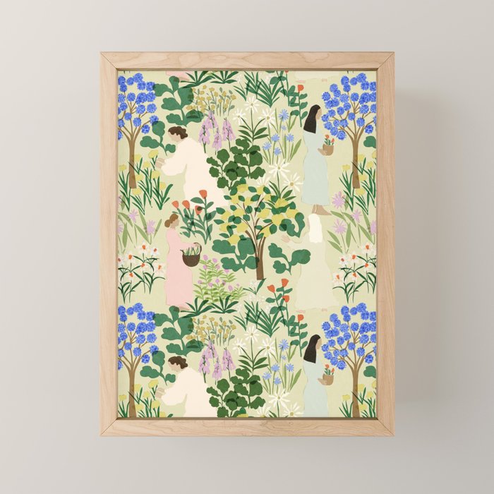 Ladies working in the garden (BEIGE) Mini Art Print Gallery Image 1