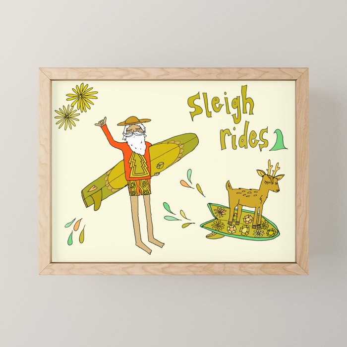 sleigh rides // surfing santa // retro surf art by surfy birdy Mini Art Print Gallery Image 1