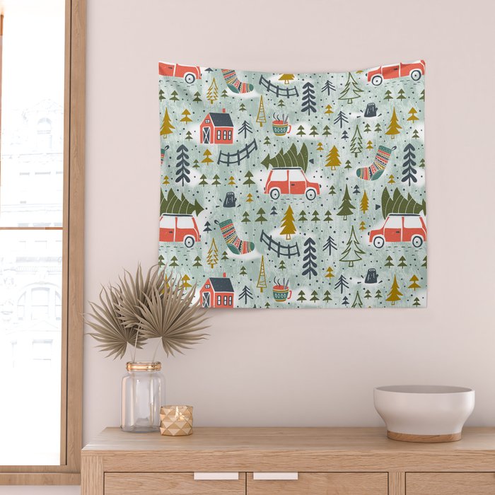 Home For The Holidays Blush Mint Christmas Wall Tapestry Gallery Image 2
