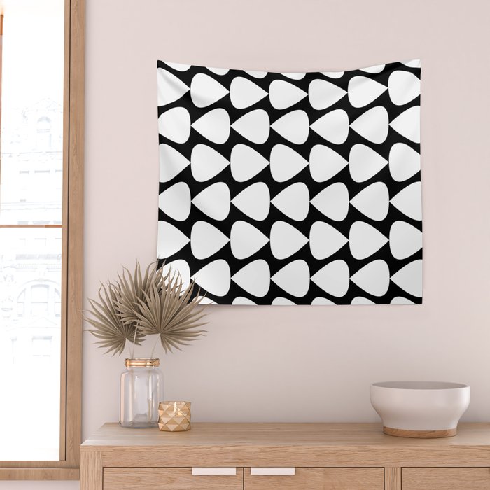 Plectrum Pattern in White and Black Wall Tapestry Gallery Image 2
