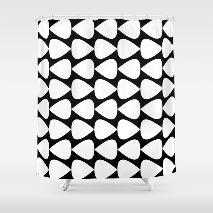 Plectrum Pattern in White and Black Shower Curtain Gallery Image 1