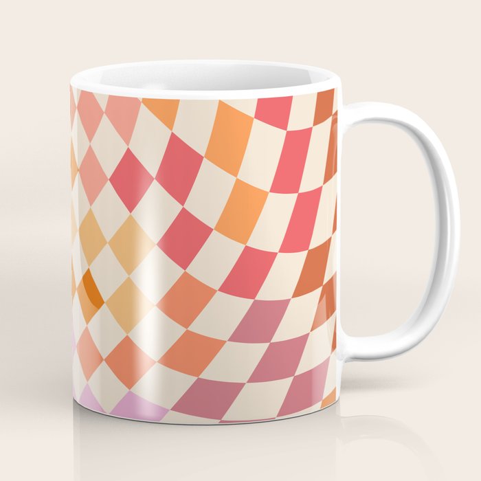 Orange, Yellow & Pink  Swirl Checker Coffee Mug Gallery Image 1