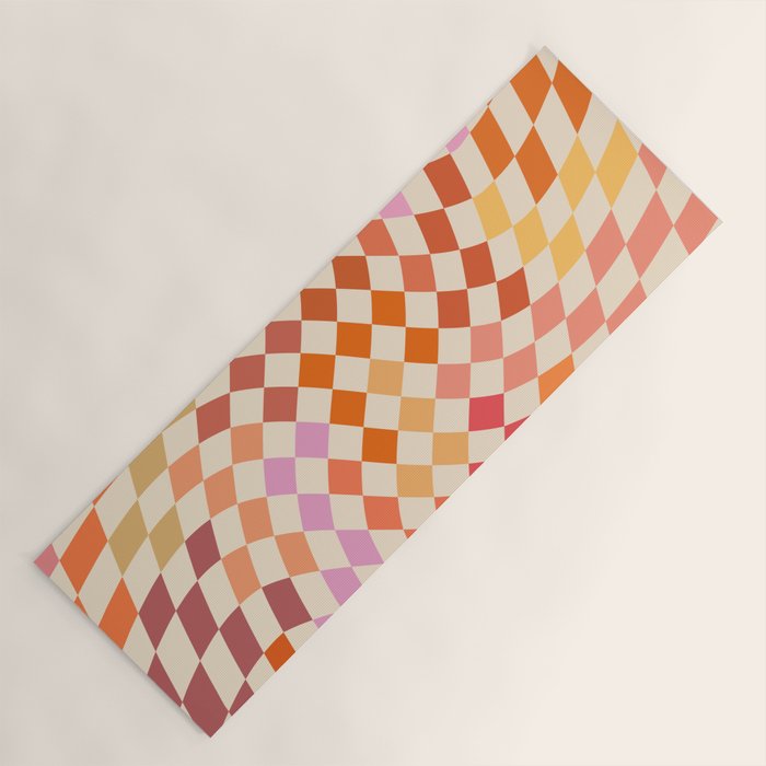 Orange, Yellow & Pink  Swirl Checker Yoga Mat Gallery Image 1