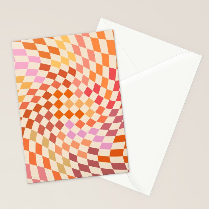 Orange, Yellow & Pink  Swirl Checker Stationery Card Gallery Image 2