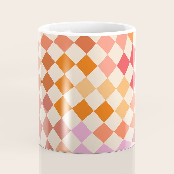 Orange, Yellow & Pink  Swirl Checker Coffee Mug Gallery Image 4