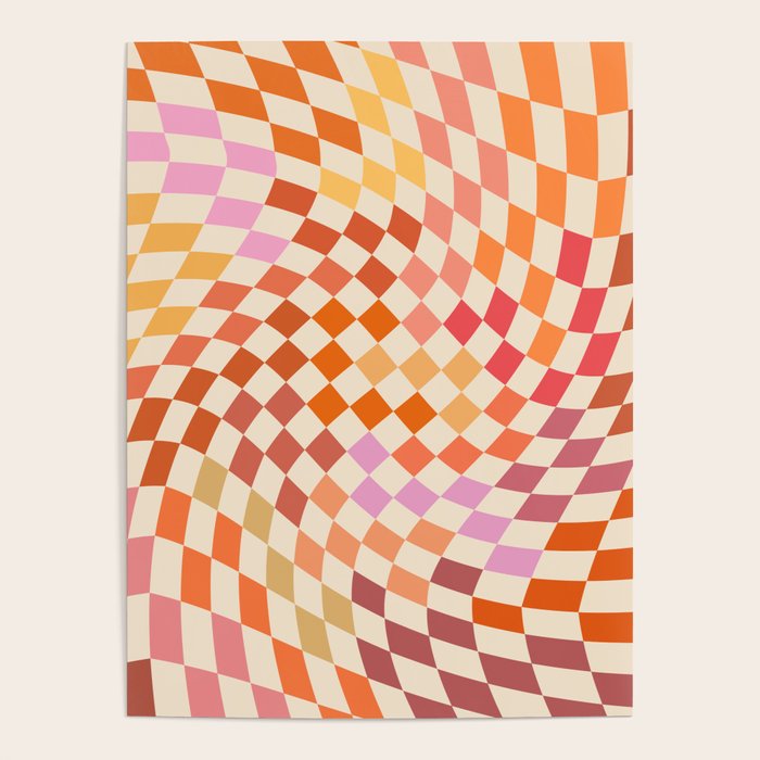 Orange, Yellow & Pink  Swirl Checker Poster Gallery Image 4