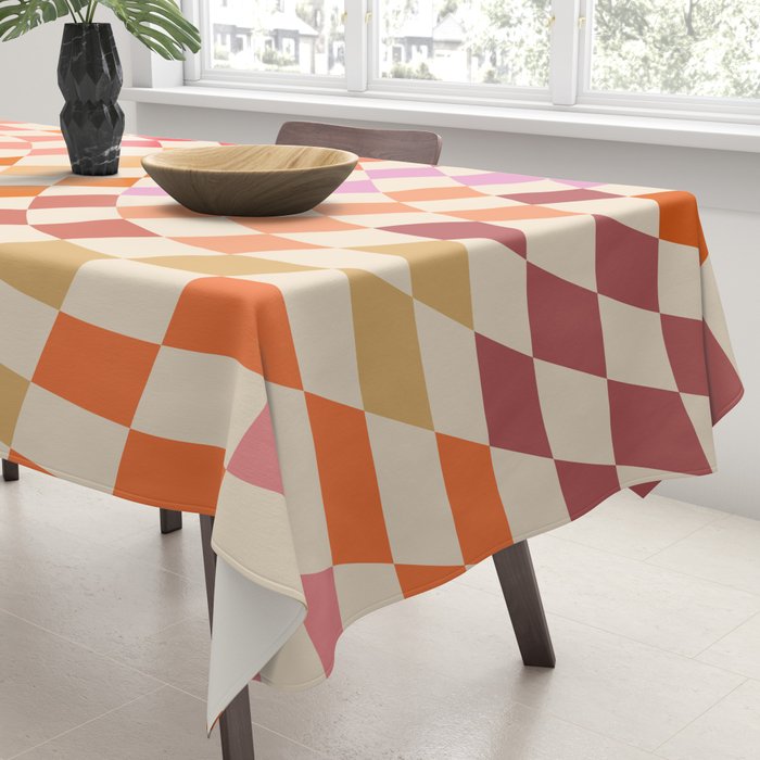 Orange, Yellow & Pink  Swirl Checker Tablecloth Gallery Image 3