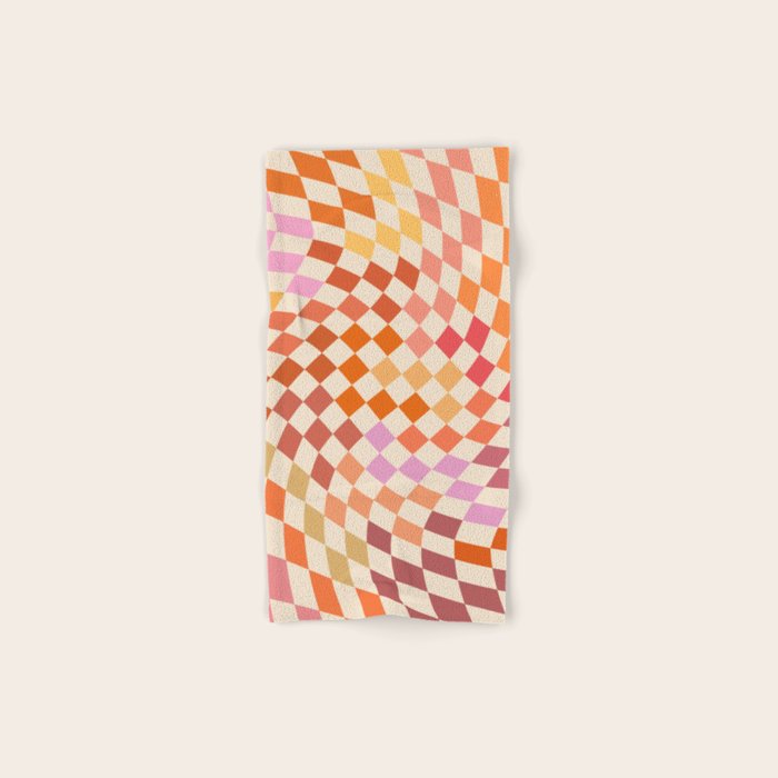 Orange, Yellow & Pink  Swirl Checker Bath Towel Gallery Image 1