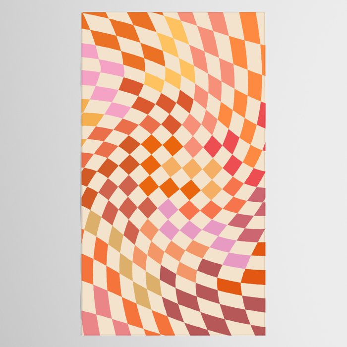 Orange, Yellow & Pink  Swirl Checker Tablecloth Gallery Image 2