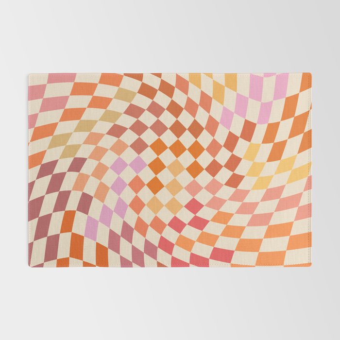 Orange, Yellow & Pink  Swirl Checker Rug Gallery Image 2