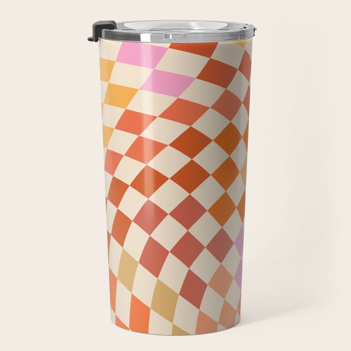 Orange, Yellow & Pink  Swirl Checker Travel Mug Gallery Image 3