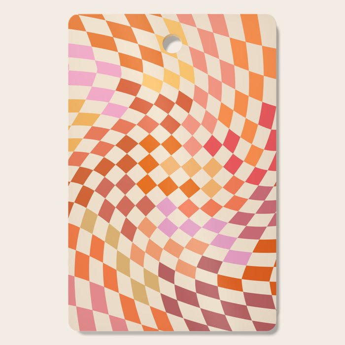Orange, Yellow & Pink  Swirl Checker Cutting Board Gallery Image 1