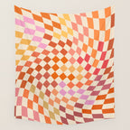 Orange, Yellow & Pink  Swirl Checker Wall Tapestry Gallery Image 4