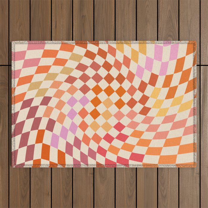 Orange, Yellow & Pink  Swirl Checker Outdoor Rug Gallery Image 1