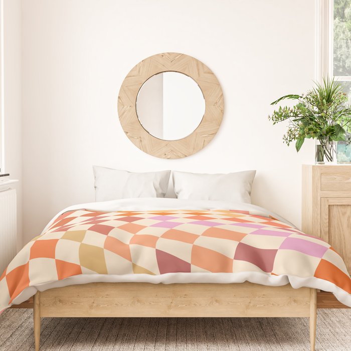 Orange, Yellow & Pink  Swirl Checker Duvet Cover Gallery Image 3