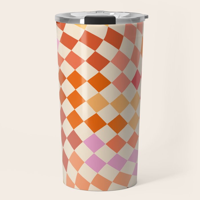 Orange, Yellow & Pink  Swirl Checker Travel Mug Gallery Image 1