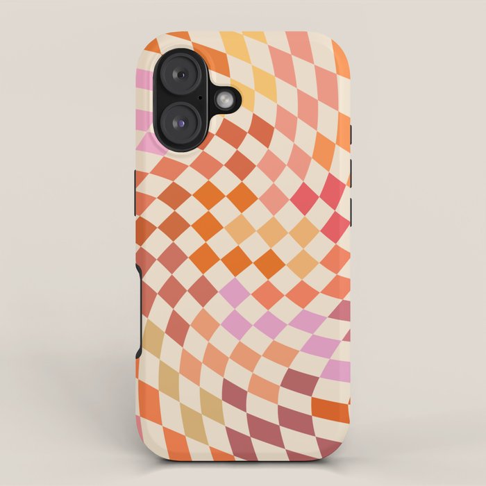 Orange, Yellow & Pink  Swirl Checker iPhone Case Gallery Image 1
