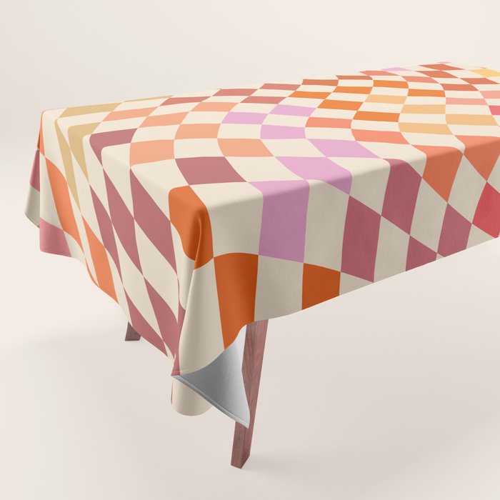 Orange, Yellow & Pink  Swirl Checker Tablecloth Gallery Image 1