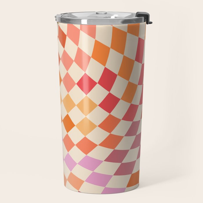 Orange, Yellow & Pink  Swirl Checker Travel Mug Gallery Image 2
