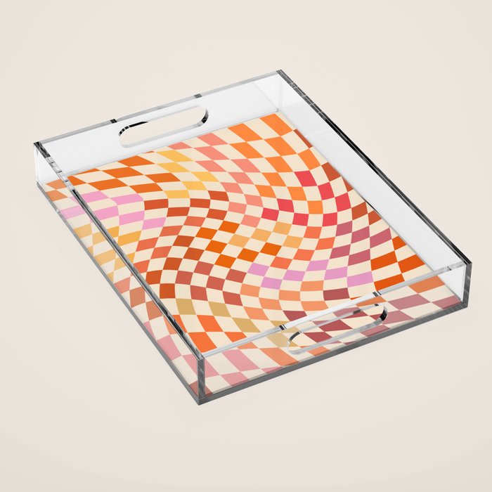 Orange, Yellow & Pink  Swirl Checker Acrylic Tray Gallery Image 1