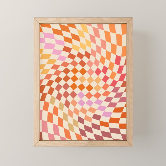 Orange, Yellow & Pink  Swirl Checker Mini Art Print Gallery Image 1